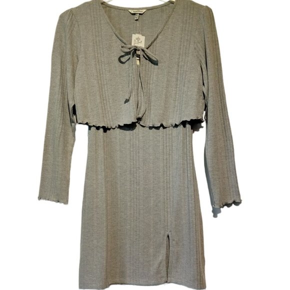 Juniors/Womens 2 pc Dress Set   Dress and Crop Jacket  Grey  XXL Ribbed Knit NWT - Picture 1 of 8